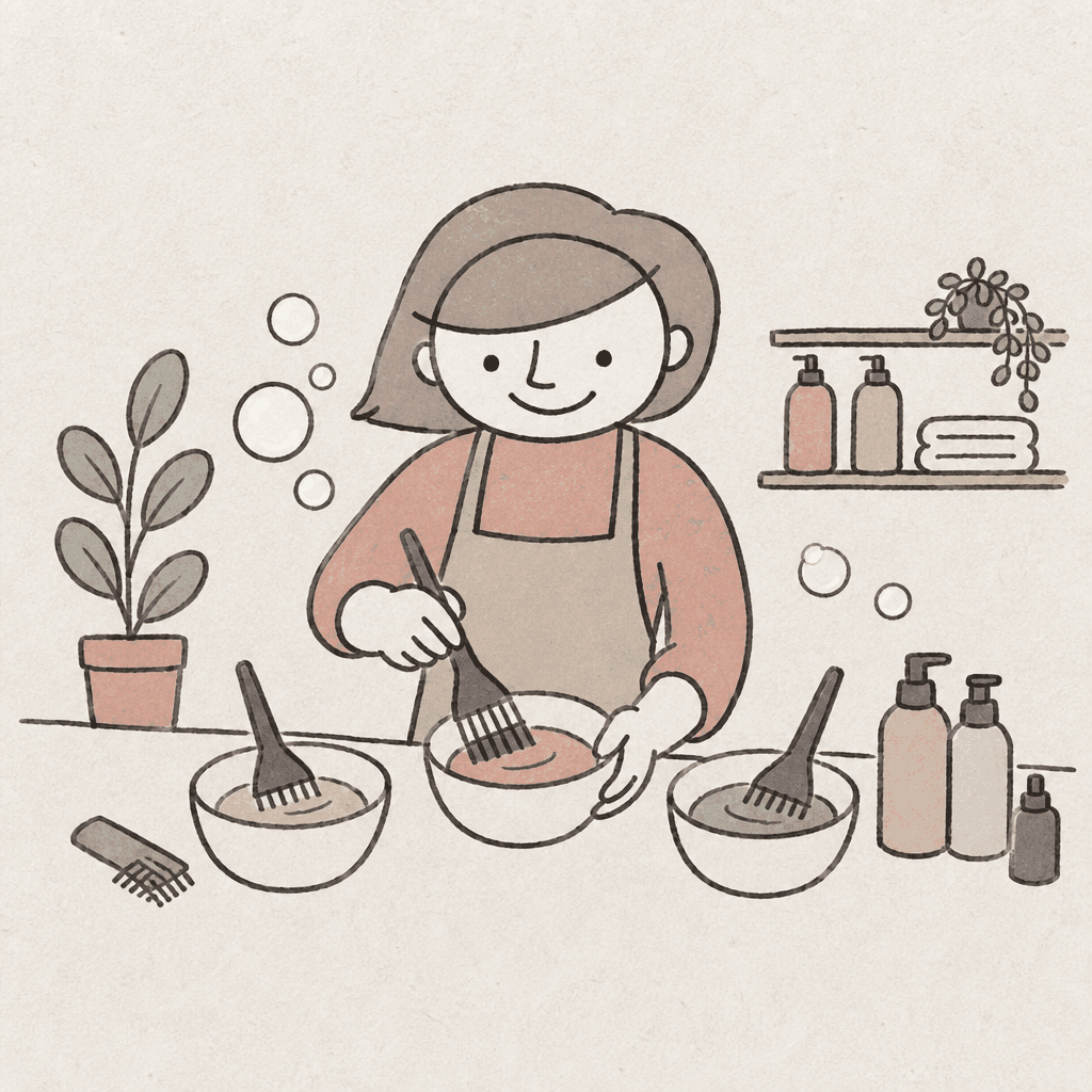 カラーを調合するジュニアアシスタントのイラスト