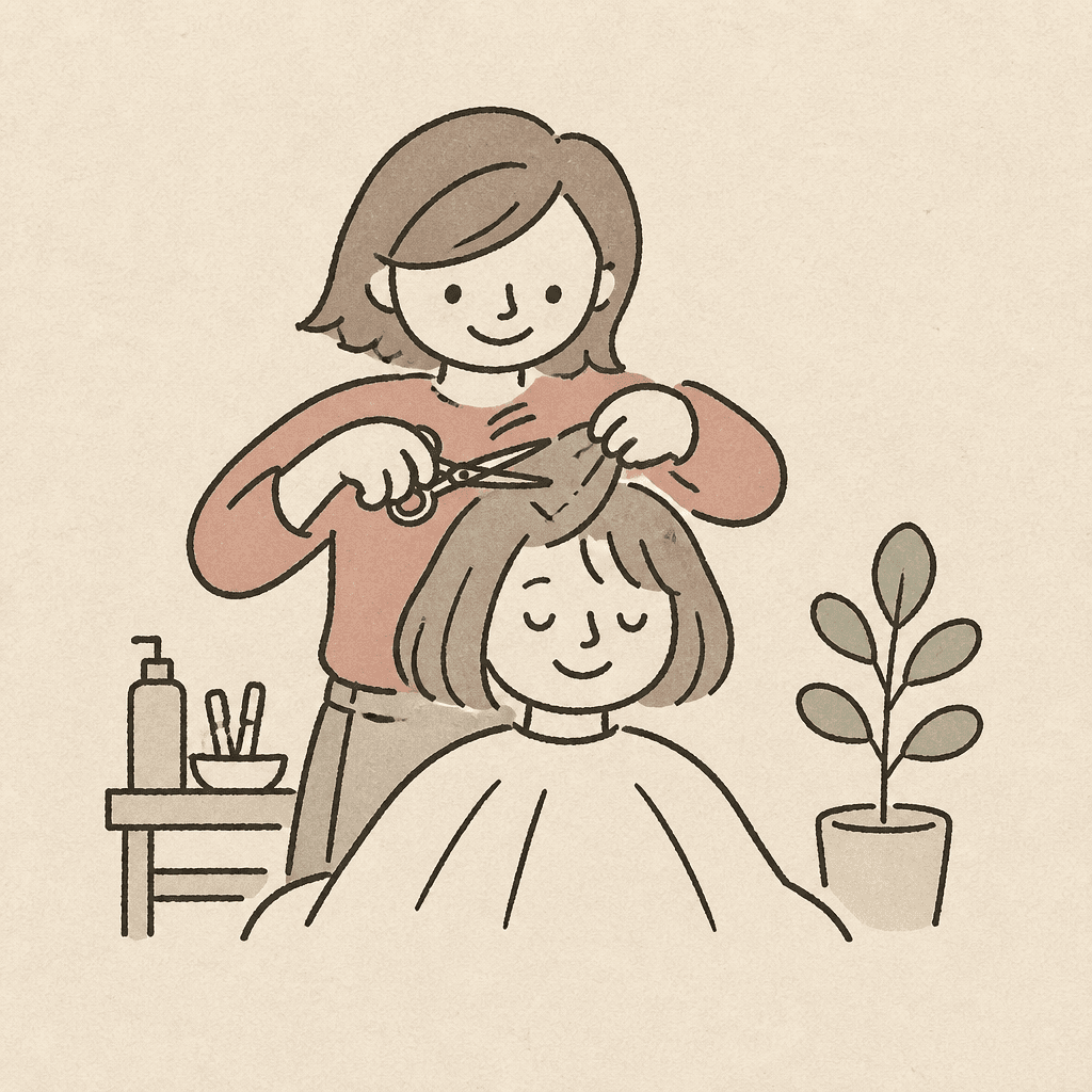 カットを学ぶアシスタントのイラスト