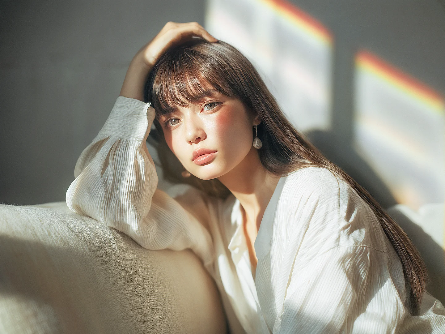 右腕を出している女性のポートレート
